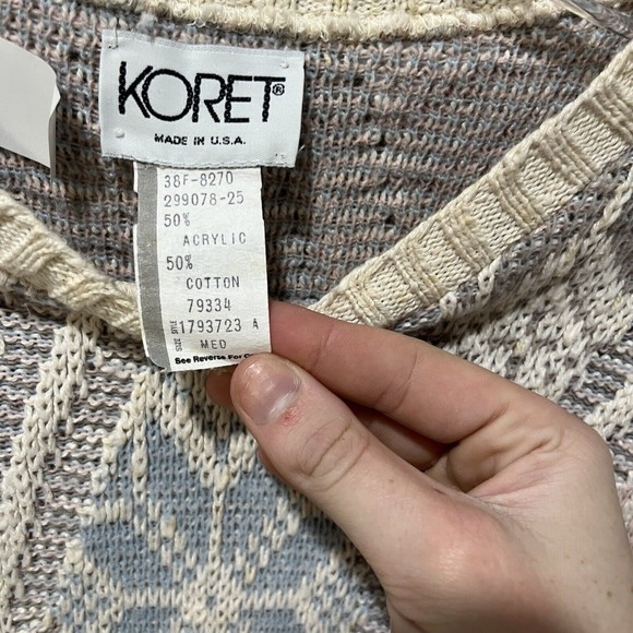Vtg Koret Womens Pastel Chunky Sweater M Textured Snowflakes Cotton Blend - Picture 3 of 9